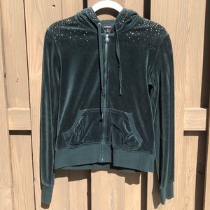 Emerald Green Velour Hoodie with Rhinestone detail